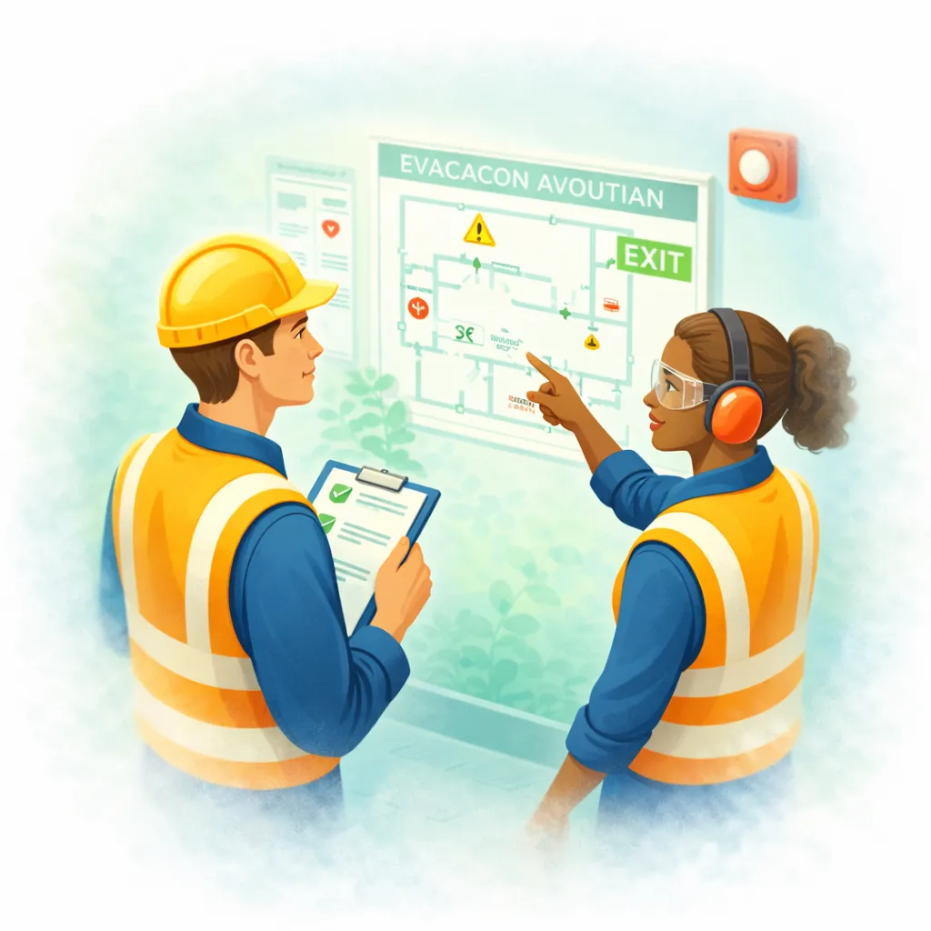 Illustration en flat design représentant une session MAC SST avec mise à jour des compétences en premiers secours, équipe en EPI réalisant une prise en charge d’urgence en milieu professionnel.
