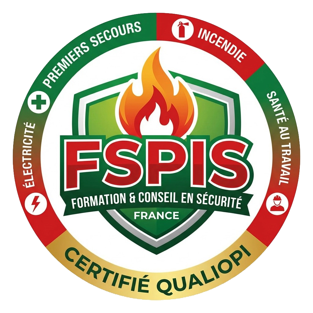 Logo FSPIS France, organisme de formation en sécurité incendie, premiers secours, électricité et santé au travail, certifié Qualiopi