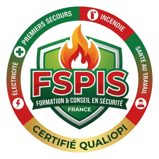 Logo FSPIS France, organisme de formation en sécurité incendie, premiers secours, électricité et santé au travail, certifié Qualiopi
